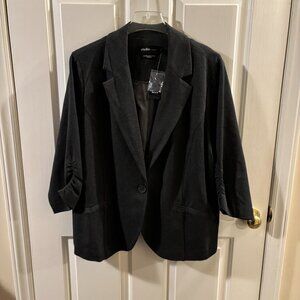 TORRID Charcoal Gray Blazer Jacket w Ponte Blazer with Ruched Sleeves ~ 3X ~ NWT